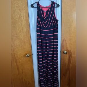 Used Liz Claiborne Sz. XL navy coral striped maxi dress